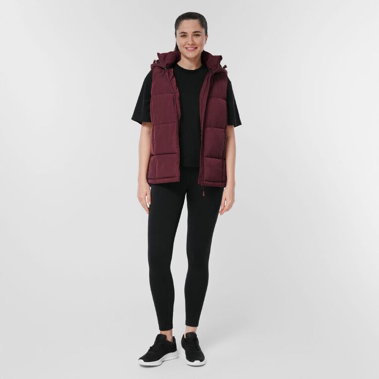Active Intent Women's Hood Puffer Vest, Red Dark, hi-res