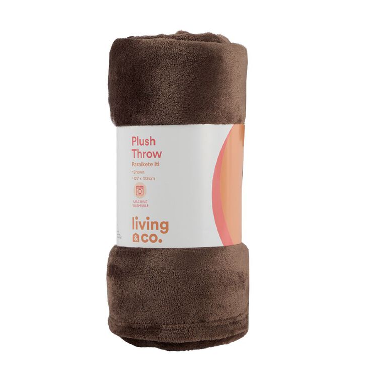 Living & Co Throw Plush Brown 127cm x 152cm, , hi-res