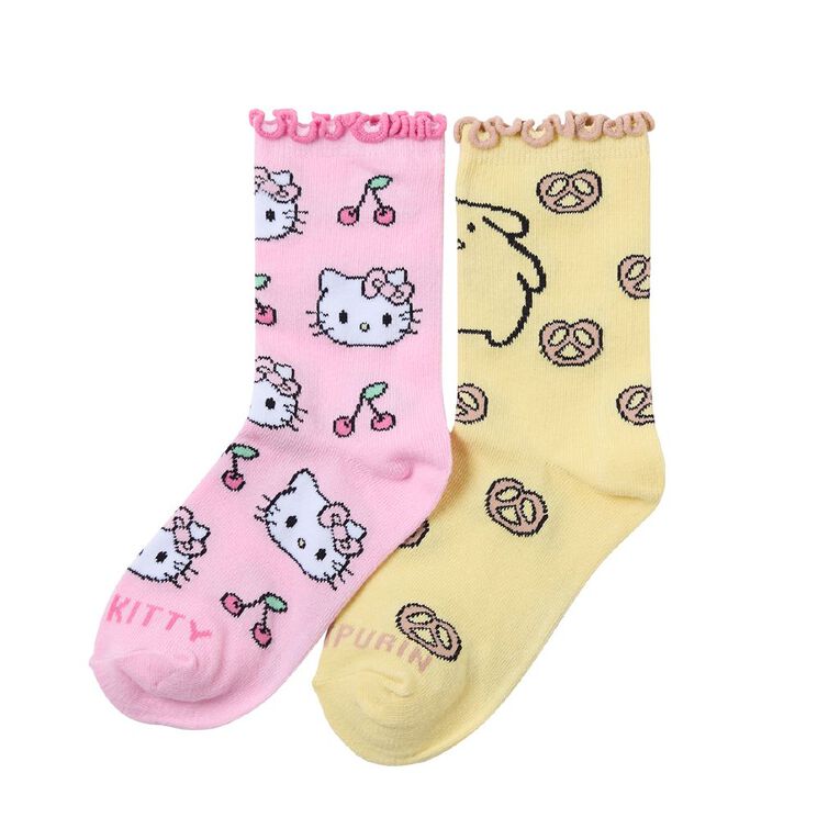 Hello Kitty Girls' Frill Crew Socks 2 Pack, Pink, hi-res
