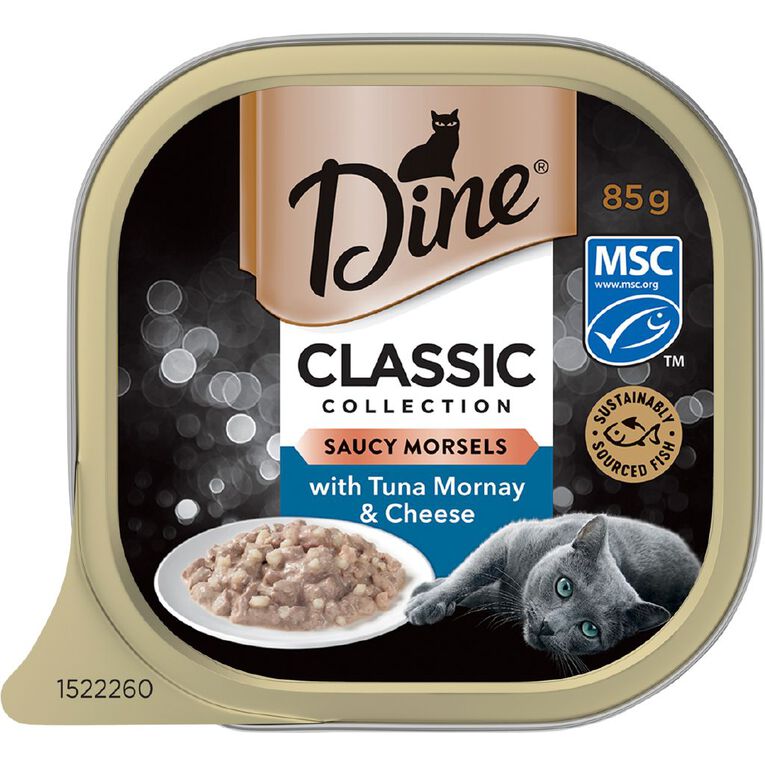 Dine Saucy Morsels with Tuna Mornay & Cheese Wet Cat Food Tray 85g, , hi-res