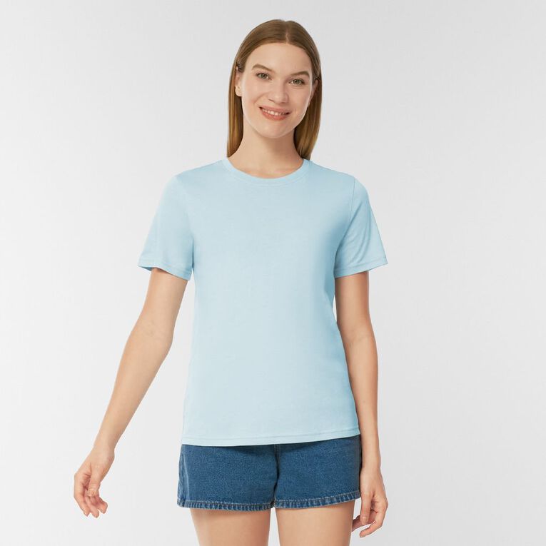 H&H Women's Short Sleeve Cotton Crew Neck Tee, Blue Mid, hi-res