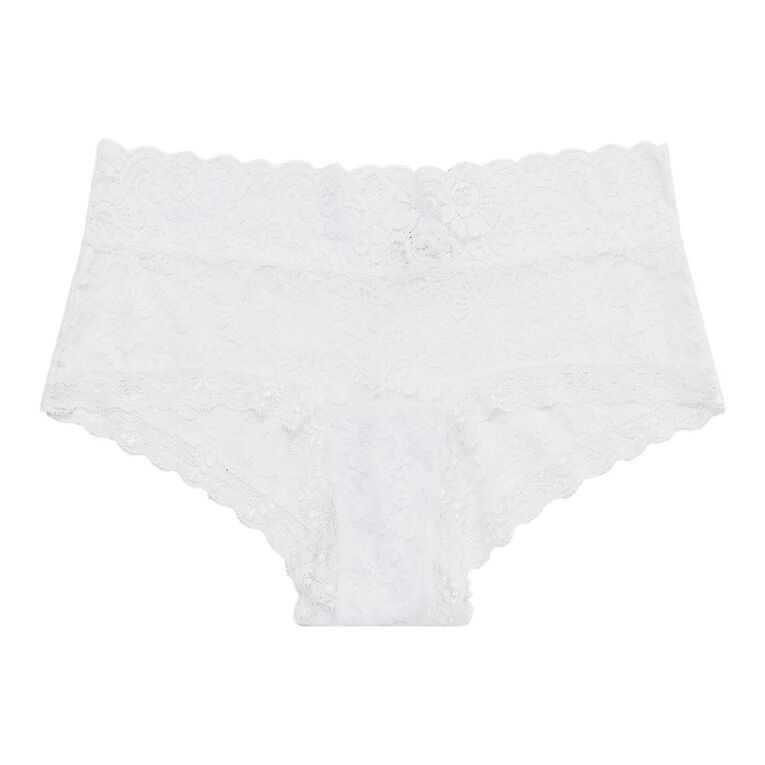 H&H Women's Poppy Lace Boyleg Briefs, White, hi-res