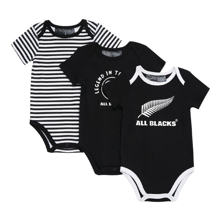 All Blacks Babies' Short Sleeve Printed Bodysuit 3 Pack, Black, hi-res