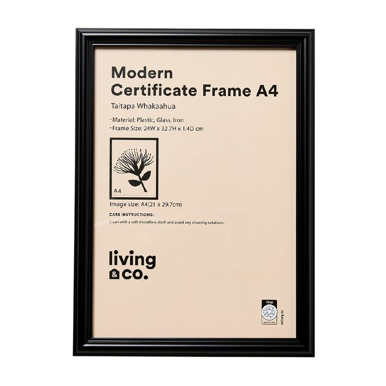 Living & Co Modern Certificate Frame Black A4, , hi-res
