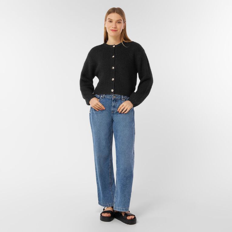 H&H Women's Fluffy Knit Cardigan, Black, hi-res