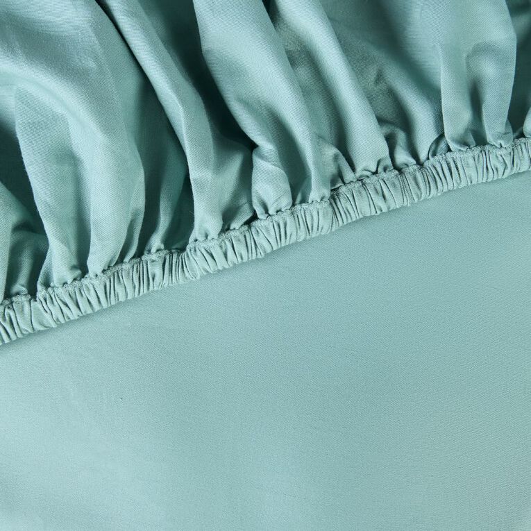 Living & Co 4OOTC Sateen Fitted Sheet Green Queen, Green, hi-res