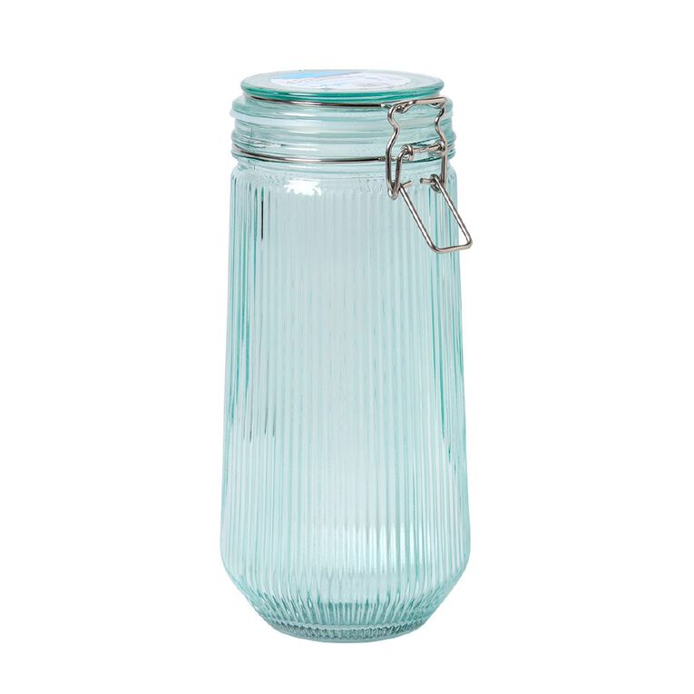 Living & Co Glass Canister Ribbed 1400ml Blue, , hi-res