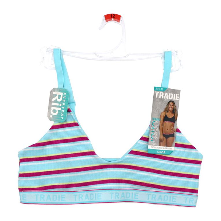 Tradie Women's Wirefree Rib Tri Crop, Blue Mid, hi-res