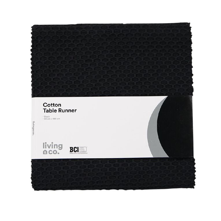 Living & Co Cotton Table Runner Black, , hi-res