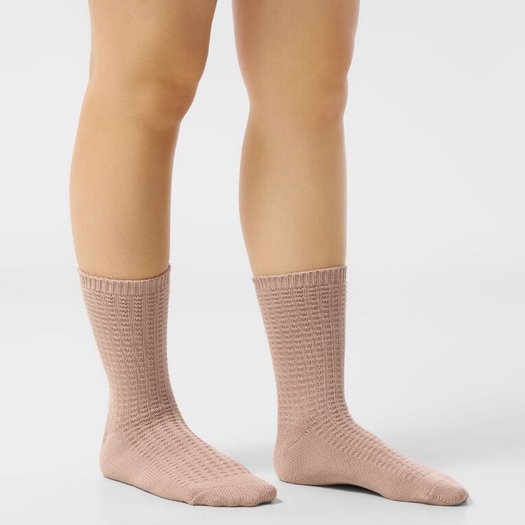 H&H Women's Waffle Crew Socks 3 Pack, Brown Light, hi-res