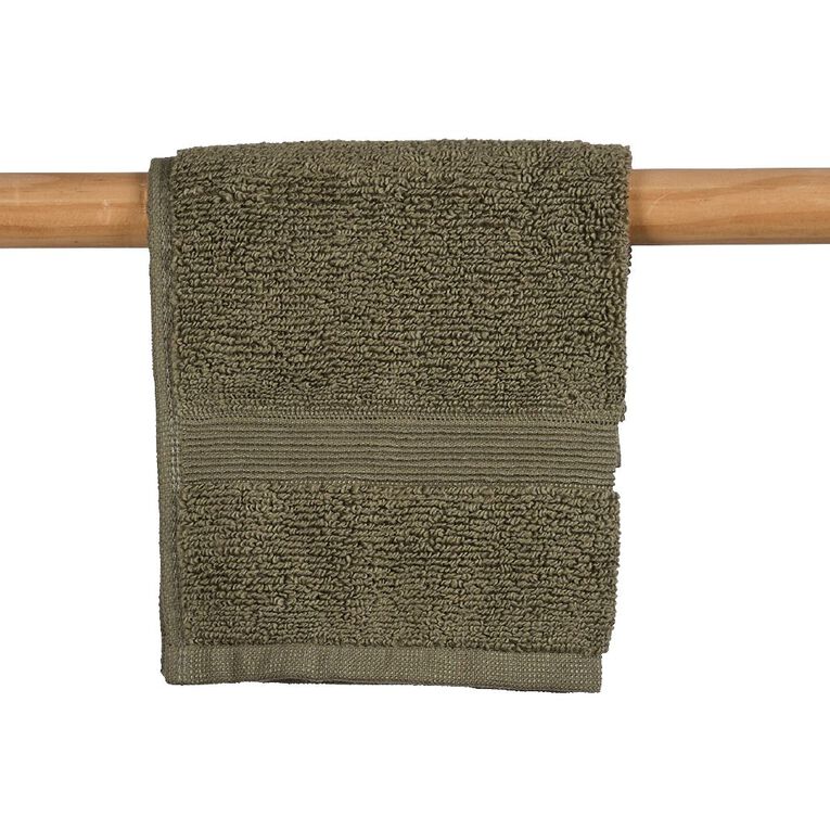 Living & Co Plush Plain Face Towel Green Dark, , hi-res