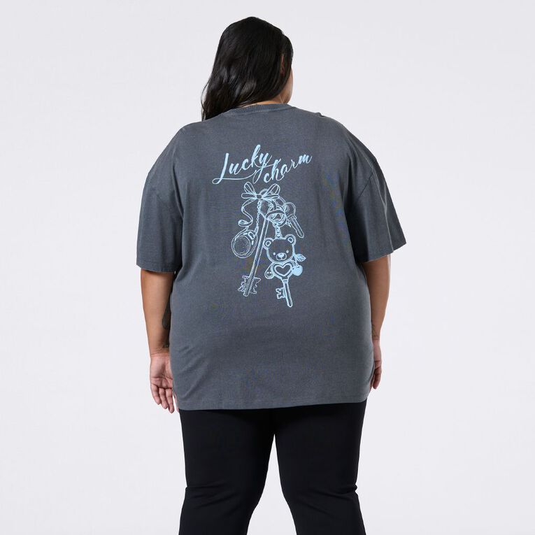 H&H Curve Women's Short Sleeve Oversized Graphic Tee, Grey Dark, hi-res
