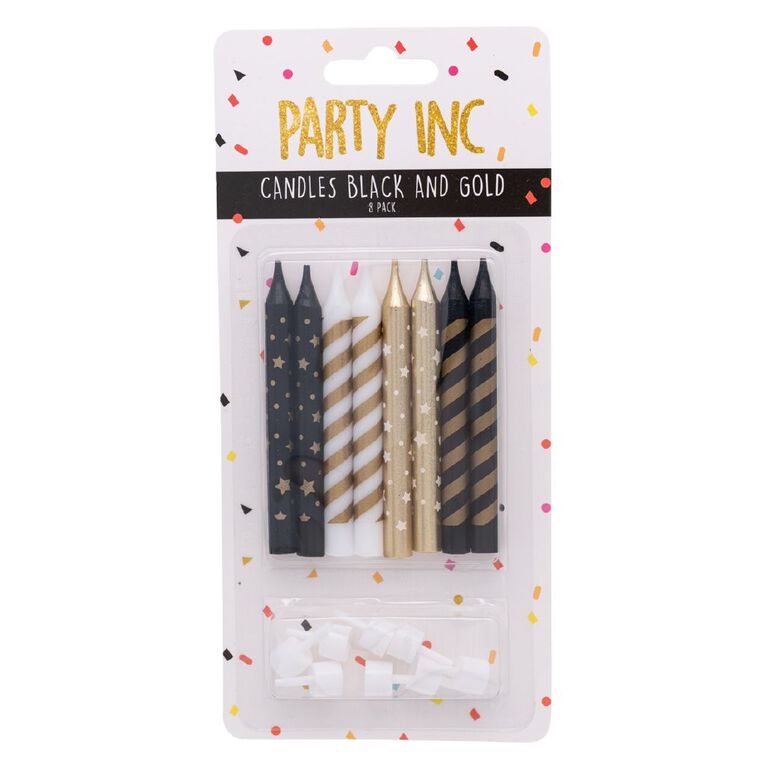 Party Inc Candles Black/Gold 8 Pack, , hi-res