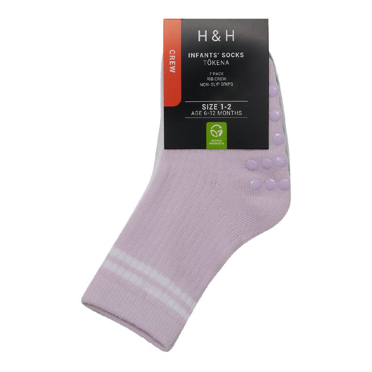 H&H Infants' Grib Rib Crew Socks 7 Pack, Purple Light, hi-res