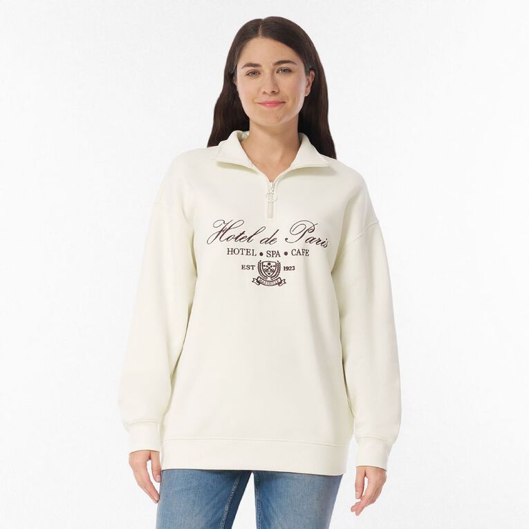 H&H Women's Long Sleeve Oversized BF 1/4 Zip, Cream, hi-res