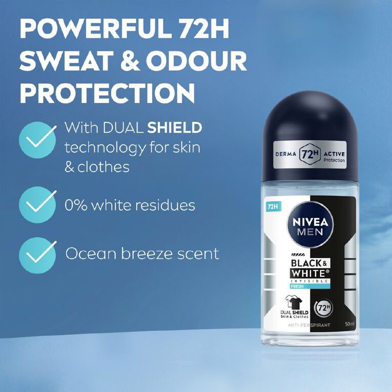 Nivea Deo Roll On Men Invisible Black And White Fresh, , hi-res
