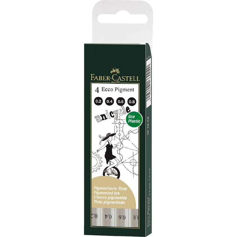 Faber-Castell Ecco Pigment Fibre Tip Pen Wlt (0.2/0.4/0.6/0.8mm) Black, , hi-res