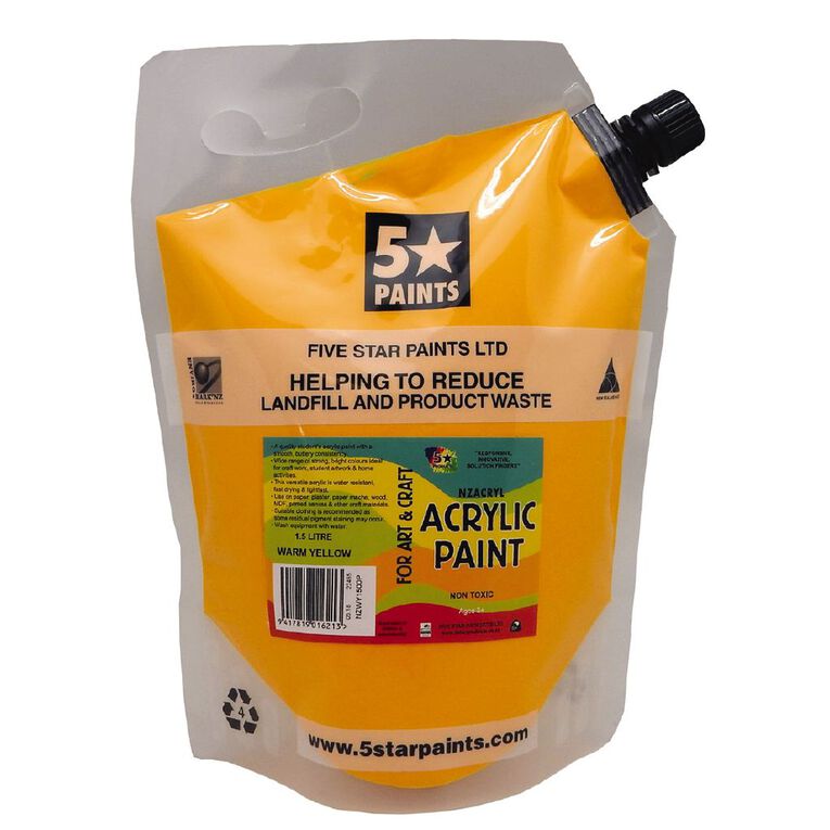 Fivestar Acrylic Paint Warm Yellow 1.5 litre Pouch, , hi-res