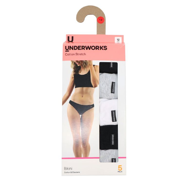 Underworks Women's Bikini Briefs 5 Pack, Multi-Coloured, hi-res