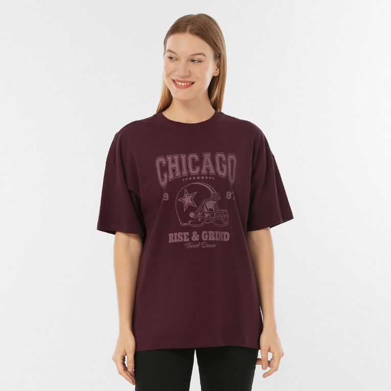 H&H Women's Oversized Boyfriend Graphic Tee, Brown, hi-res