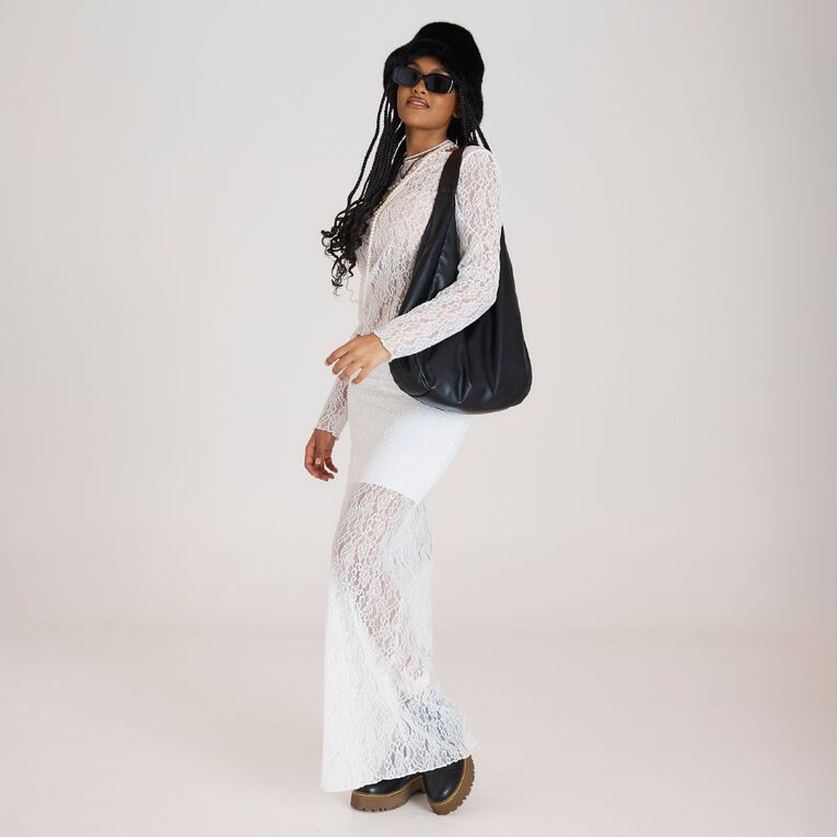 BRDRLESS Lexi Lace Long Sleeve Top, White, hi-res
