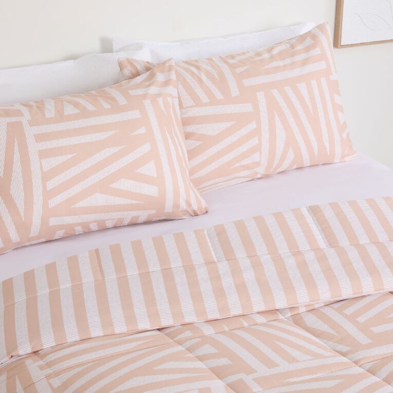 Living & Co 3 Piece Reverse Comforter Set Natural Queen, Natural, hi-res
