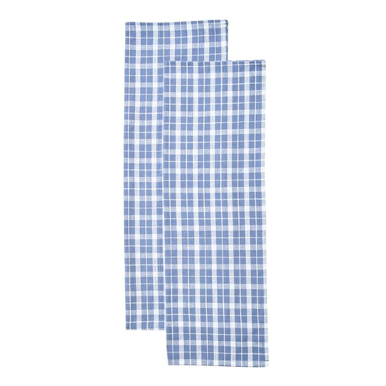Living & Co Tea Towel Check Blue 2 Pack, , hi-res