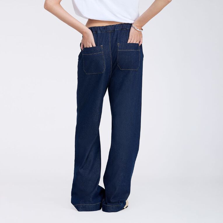 H&H Women's Wide Leg Pull On Jeans, Denim Mid, hi-res
