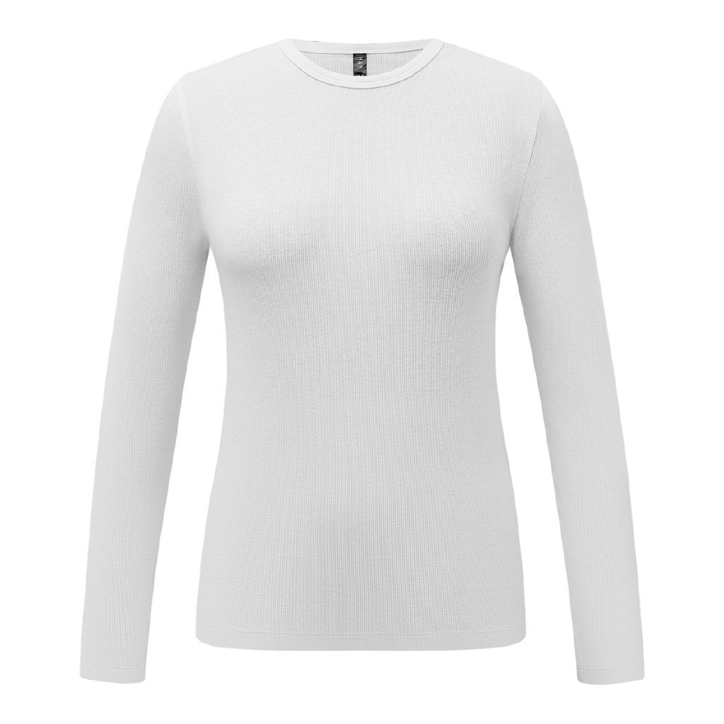 H&H Women's Long Sleeve Rib Crew Tee White | The Warehouse