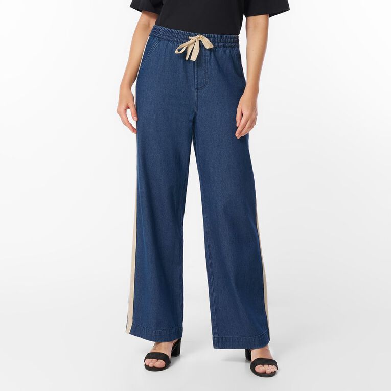 H&H Women's Wide Leg Pull On Side Stripe Jean, Denim Mid, hi-res