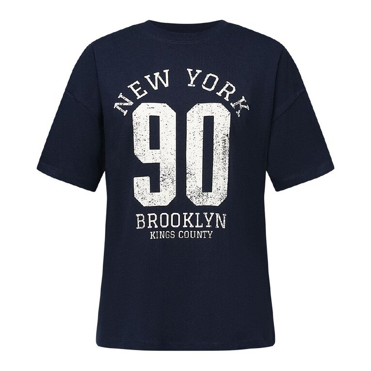 H&H Women's Oversized Boyfriend Graphic Tee, Navy, hi-res