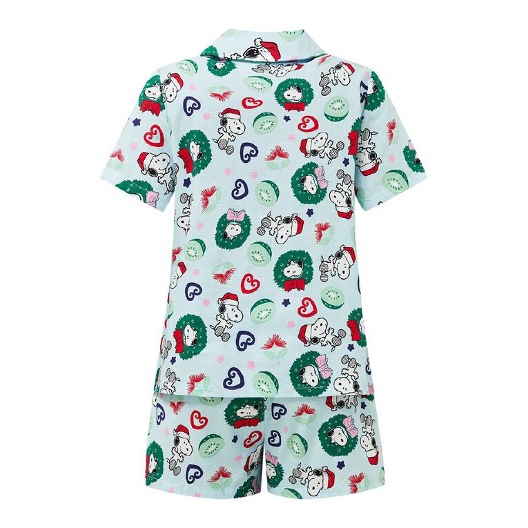 Peanuts Christmas Button Up Pyjama Set, Blue Light, hi-res