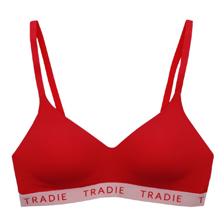 Tradie Women's Wirefree Lace Bra, Red, hi-res