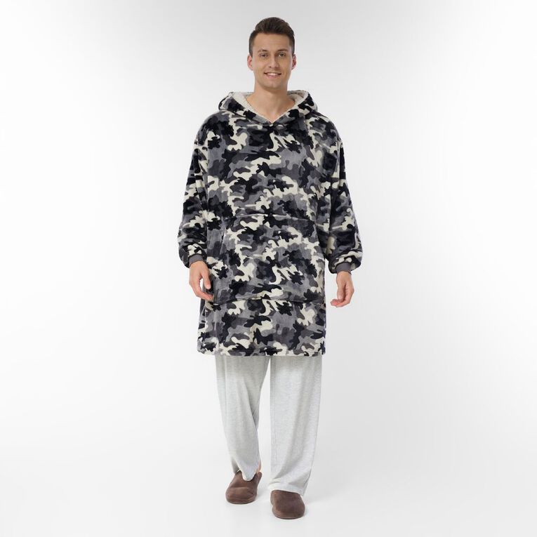 H&H Men's Oversized Coral Fleece Hoodie, Grey Dark, hi-res