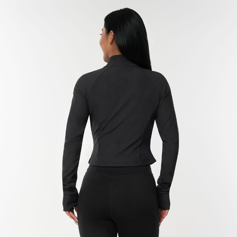 Active Intent Women's Rib Run Zip Sweat, Black, hi-res