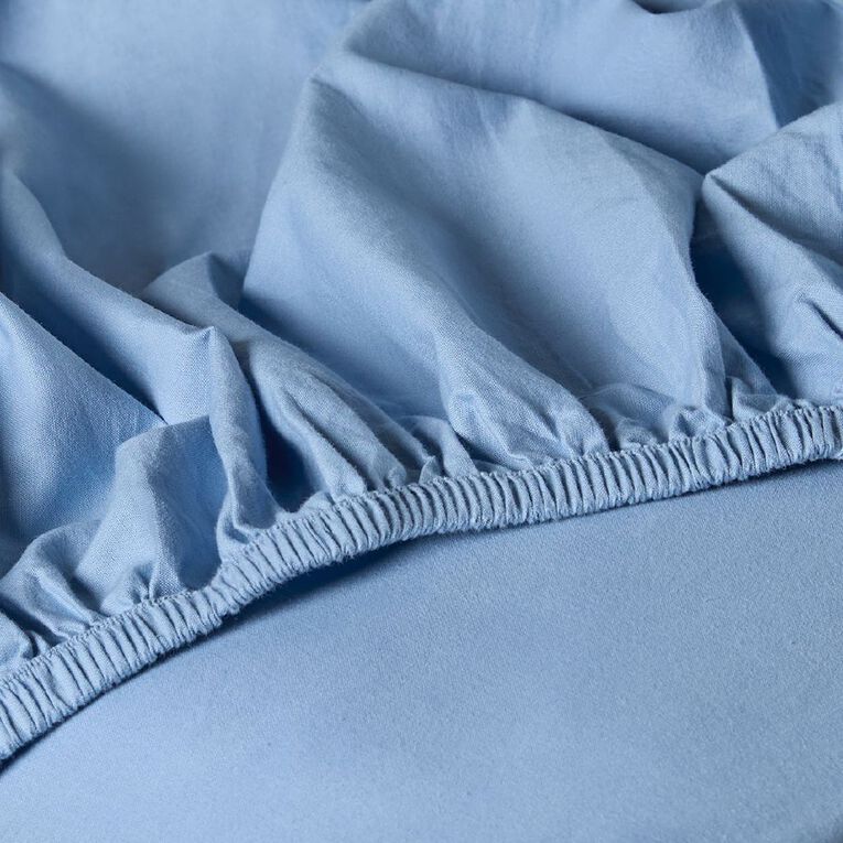 Living & Co 100% Washed Cotton Fitted Sheet Blue Queen, , hi-res