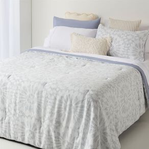 Living & Co 3 Piece Comforter Set Chenille Jacquard Blue Queen