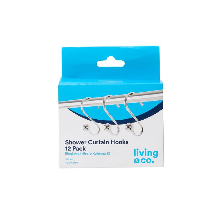 Living & Co Shower Curtain Rings 12 Pack Silver 180cm x 180cm, , hi-res