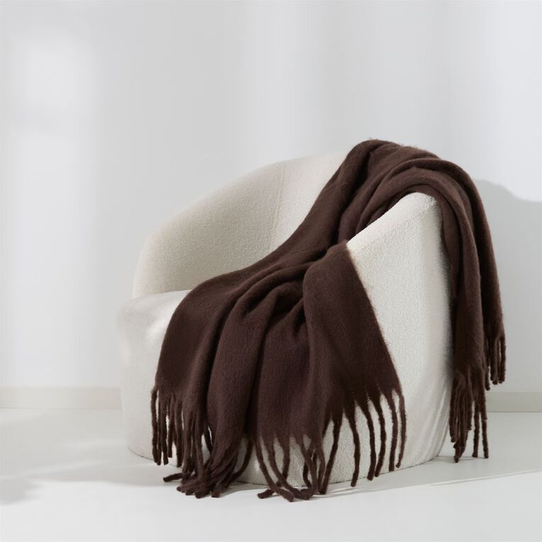Living & Co Throw Faux Mohair Brown Mid 127cm x 152cm, , hi-res