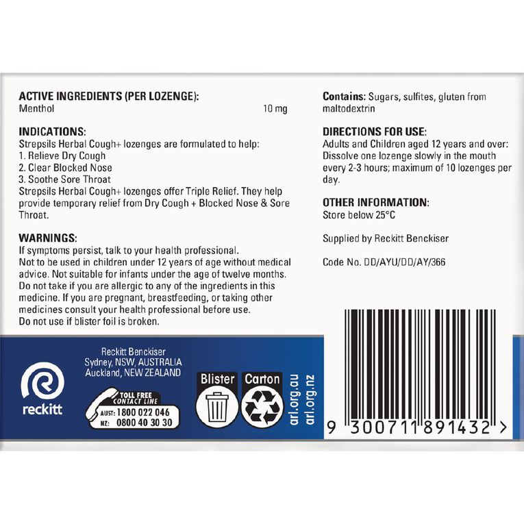 Strepsils Herbal Cough Honey Lemon Lozenges 32 Pack, , hi-res