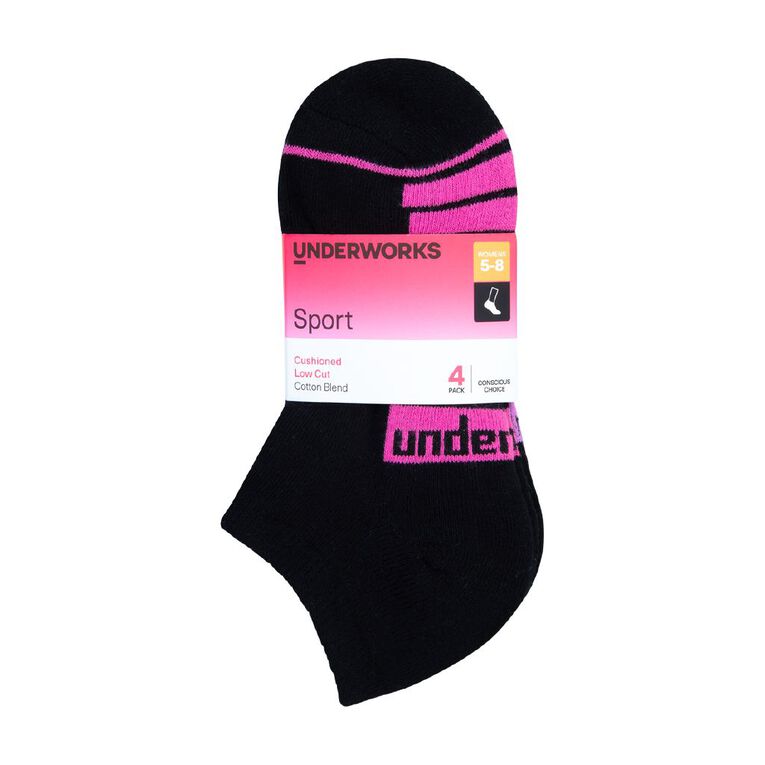 Underworks Women's Low Cut Sport Socks 4 Pack Black | The Warehouse