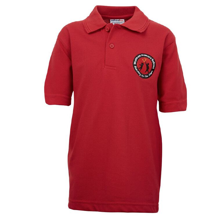 Schooltex Waltham Short Sleeve Polo with Embroidery, Red Mid, hi-res