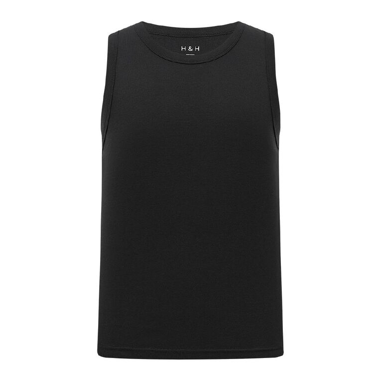 H&H Men's Plain Singlet, Black, hi-res