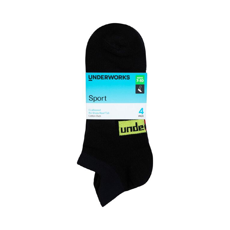 Underworks Men's Tab Low Cut Sports Socks 4 Pack, Black, hi-res