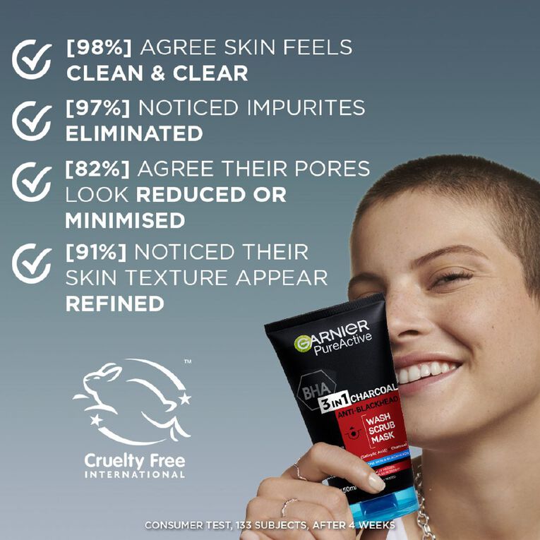 Garnier Pure Active 3-in-1 Charcoal Face Wash 150ml, , hi-res