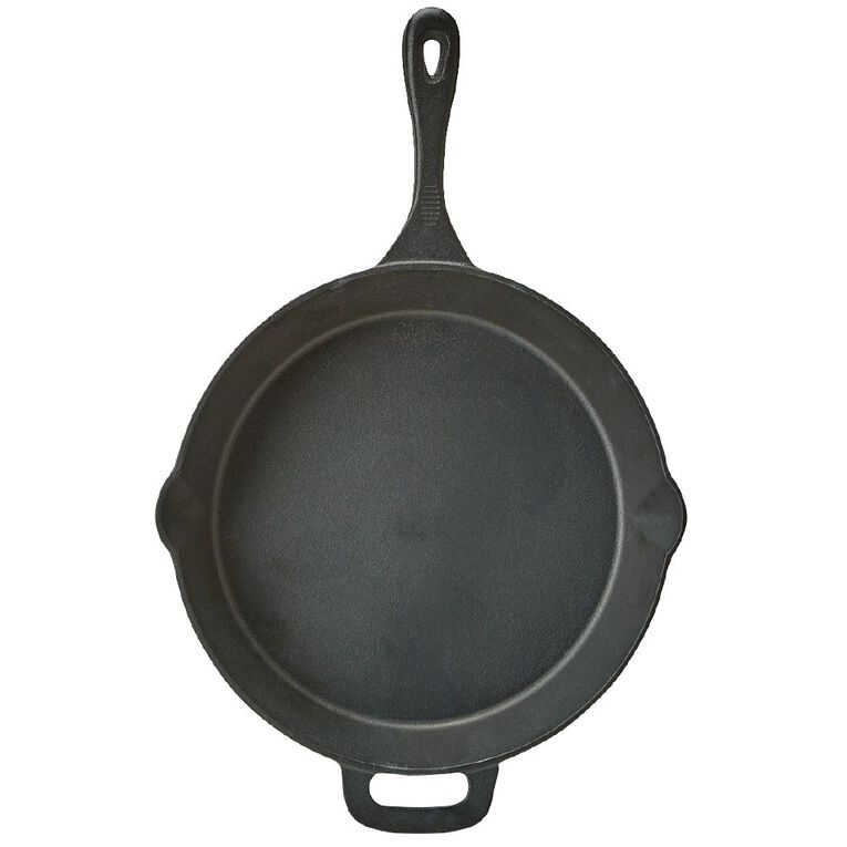 Living & Co Cast Iron Frypan Black 30cm, , hi-res