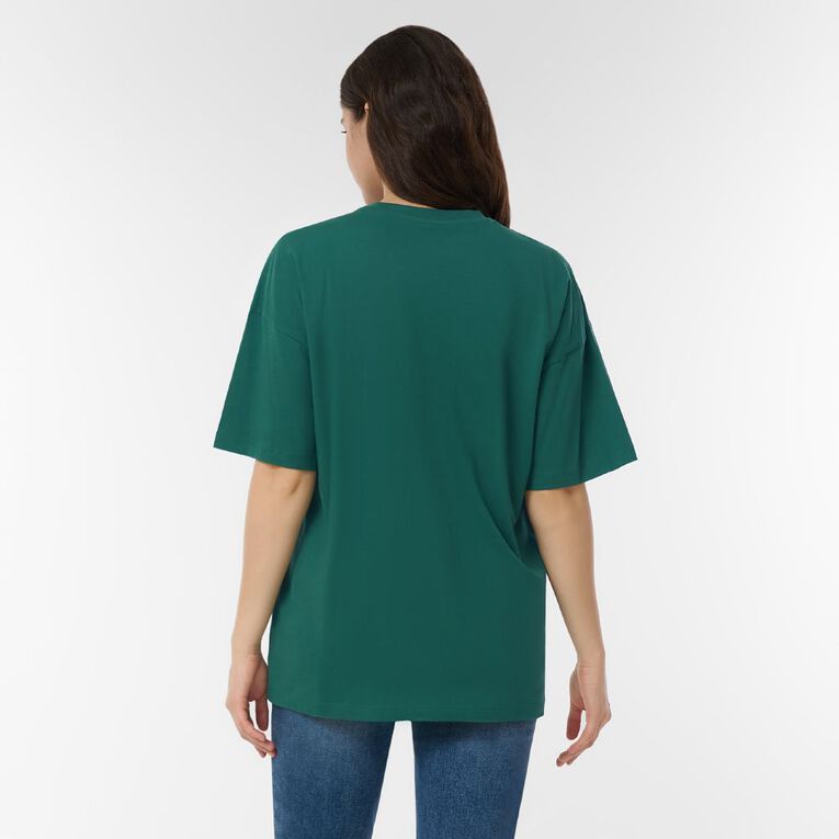 H&H Women's Short Sleeve Boyfriend Graphic Tee, Green Mid, hi-res