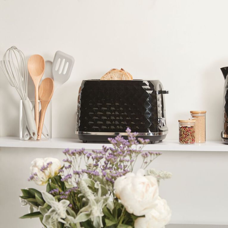 Living & Co Diamond Toaster 2 Slice Black Black The Warehouse