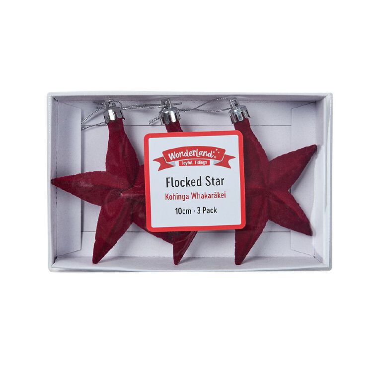 Wonderland Joyful Tidings Flocked Star Christmas Decorations Assorted, , hi-res