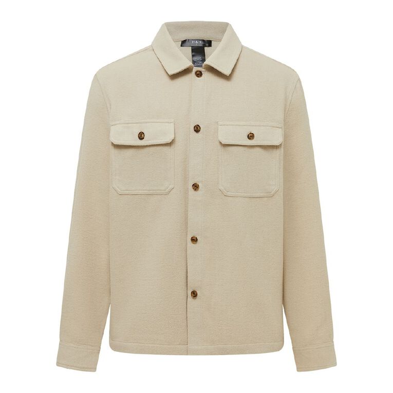 H&H Men's Heavy Flannel Shacket, Cream, hi-res